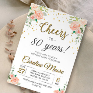 Cheers tot 80 jaar Chic Damas 80th Birthday Party Kaart