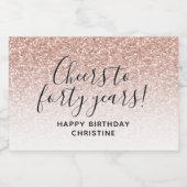 Cheers tot veertig jaar Roze Glitter 40e verjaarda Sparkling Wijnetiket (Enkel label)