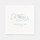 Cheers Trouwen Dusty Blauw & Wit Kalligrafie Servet (Voorkant)