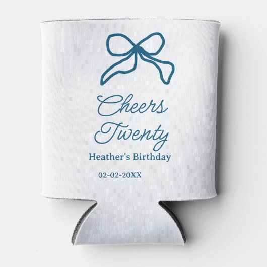 Cheers twenty blue birthday bow name date boho ret blikjeskoeler (Voorkant)