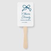 Cheers twenty blue birthday bow name date boho ret handwaaier (Achterkant)