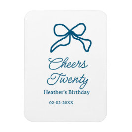 Cheers twenty blue birthday bow name date boho ret magneet