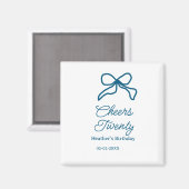 Cheers twenty blue birthday bow name date boho ret magneet (Voorkant / Achterkant)