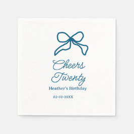 Cheers twenty blue birthday bow name date boho ret servet