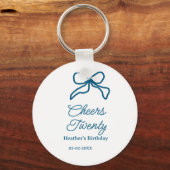Cheers twenty blue birthday bow name date boho ret sleutelhanger (Voorkant)