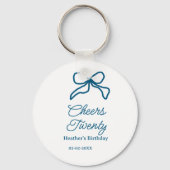 Cheers twenty blue birthday bow name date boho ret sleutelhanger (Achterkant)