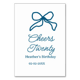 Cheers twintig blauwe verjaardagsboog naam datum b kaart