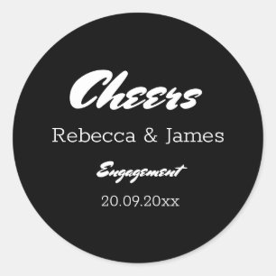 Cheers van Elegant Black Engagement Party Ronde Sticker