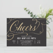 Cheers voor het nieuwe jaar Elegant Script Black Kaart (Staand voorkant)