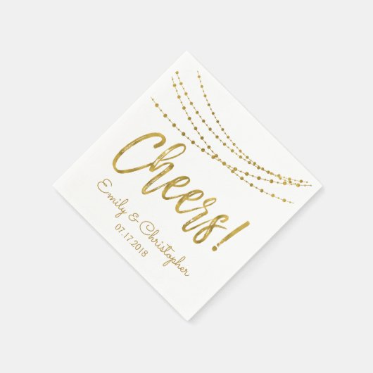 Cheers White en Gold Foil String Lights Servet (Hoek)