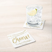 Cheers White en Gold Foil String Lights Vierkante Kartonnen Onderzetter (Insitu)
