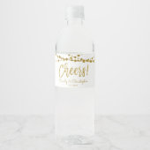 Cheers White en Gold Foil String Lights Waterfles Etiket (Voorkant)
