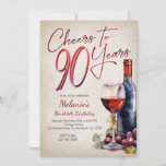 Cheers Wine 90th Birthday Invitation<br><div class="desc">Célébrez le grand 9-0 avec style et humour avec ce design d'anniversaire de vin vintage.</div>