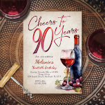 Cheers Wine 90th Birthday Invitation<br><div class="desc">Célébrez le grand 9-0 avec style et humour avec ce design d'anniversaire de vin vintage. La typographie couleur rubis est élégante et évoque un verre de vin relaxant, lui donnant une atmosphère rétro vintage classique. Parfait pour celui de votre vie qui aime leurs mérlots et autres vins. Parfait pour cette...</div>