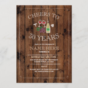 Cheers Wine Tasting Rustic Birthday Invitation Kaart