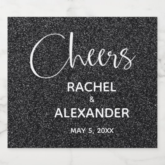 CHEERS Zwart Glitter Bruiloft Mousserende Wijn Eti Sparkling Wijnetiket (Enkel label)