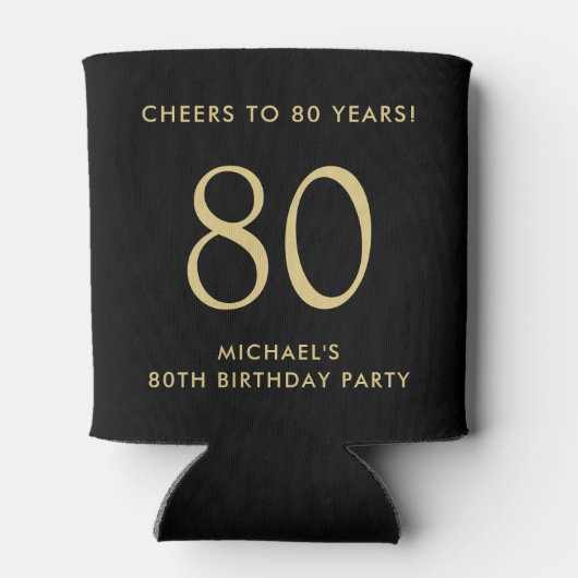 Cheers Zwart Goud 80ste Verjaardagsfeest Blikjeskoeler (Achterkant)