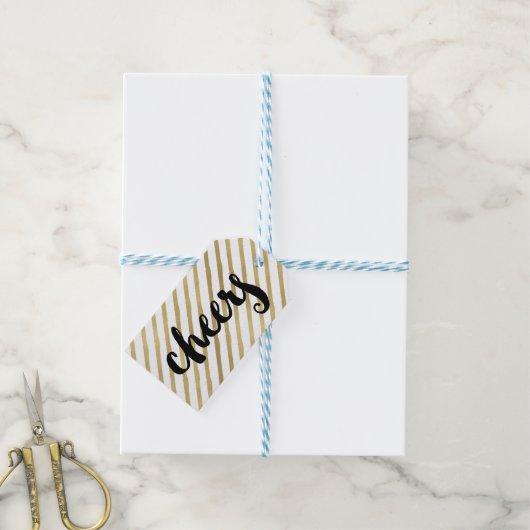 Cheers | Zwarte en Faux Gold Stripe Cadeaulabel (Met Touw)