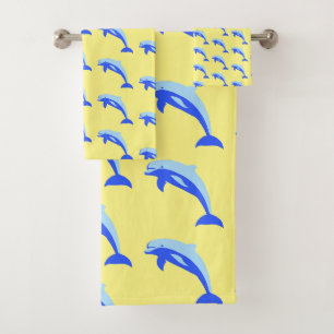 Cheery Blue Jumping Dolfijn Ocean Cartoon Bad Handdoek