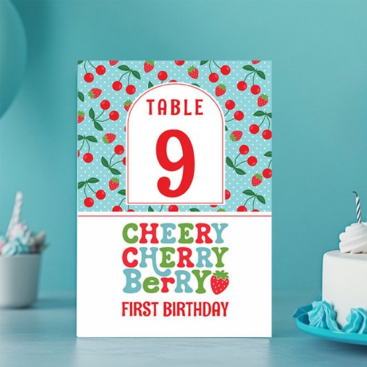 Cheery Cherry Berry First Birday Numéro de table