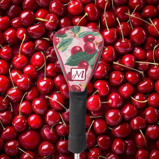Cheery Cherry Retro Pink Monogrammed Golfheadcover