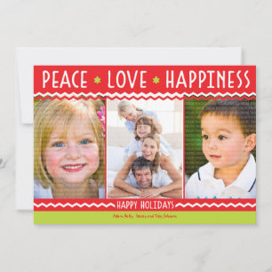 Cheery Holiday Chevron Stripes 3-fotokaart Feestdagenkaart