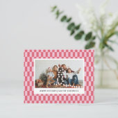 Cheery Pink Red Checkers Carte de Noël (Debout devant)