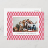Cheery Pink Red Checkers Carte de Noël (Devant / Derrière)