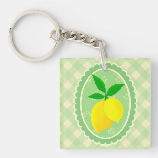 Cheery Retro Zonnige Gele Citroen Sleutelhanger (voorkant)