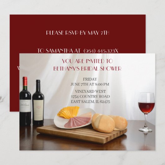 Cheese and wine bridal shower Invitation (Devant / Derrière)