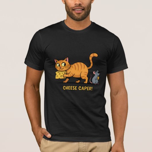 Cheese Caper – Funny Cat & Mouse Cartoon Design T-shirt (Voorkant)