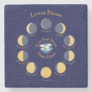 Cheese Moon Whimsical Lunar Phases Chart Astronomi Stenen Onderzetter