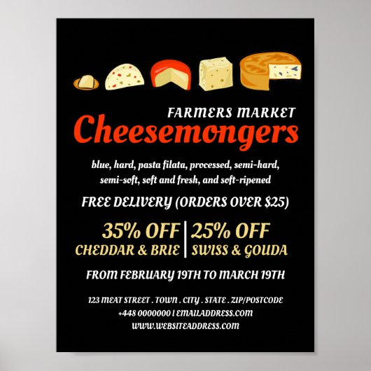 Cheese Variety, Cheesemonger Adverteren Poster (Voorkant)