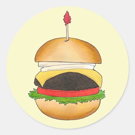 Cheeseburger BBQ Barbecue Cookout Ronde Sticker (Voorkant)