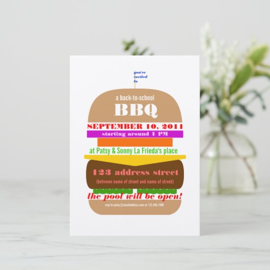 Cheeseburger BBQ Cookout Invitation Modèle (Debout devant)
