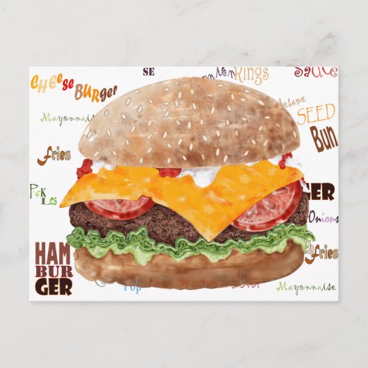 Cheeseburger BBQ Grill Fastfood Briefkaart (Voorkant)