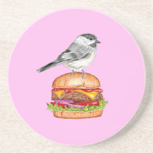 Cheeseburger Bird Black Capped Chickadee Pink Zandsteen Onderzetter