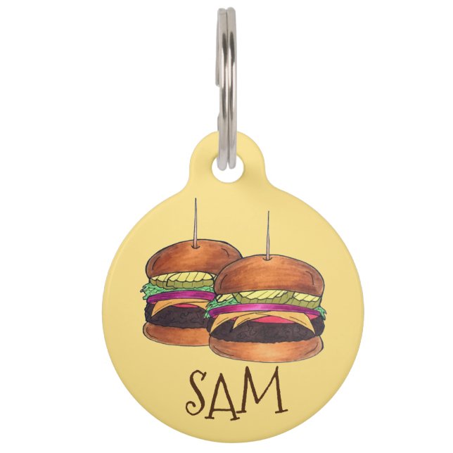 Cheeseburger Burger Hamburger Sliders Bar Pub Huisdierpenning (Voorkant)