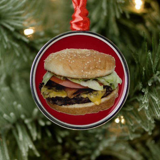 Cheeseburger en Fransen Metalen Ornament (Boom)