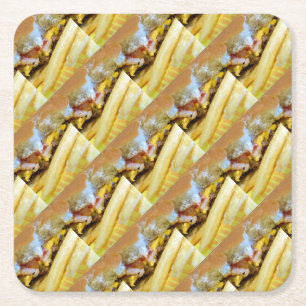 Cheeseburger en Fries Vierkante Kartonnen Onderzetter