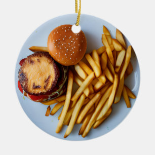 Cheeseburger en friet Flirty Keramisch Ornament