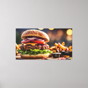 Cheeseburger & Fries Canvas Afdruk