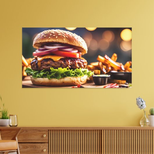 Cheeseburger & Fries Canvas Afdruk (Insitu (Woonkamer))