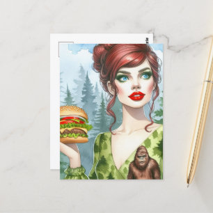 Cheeseburger in het bos op zoek naar Sasquatch Briefkaart