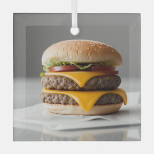 Cheeseburger met een grijze achtergrond glas ornament