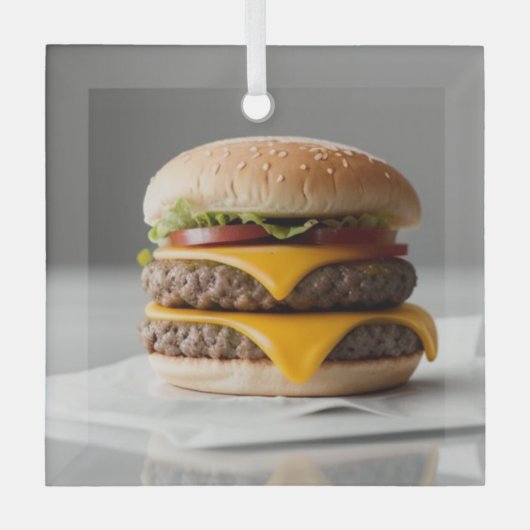 Cheeseburger met een grijze achtergrond glas ornament (Voorkant)