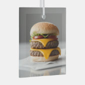 Cheeseburger met een grijze achtergrond glas ornament (Voorkant Rechts)