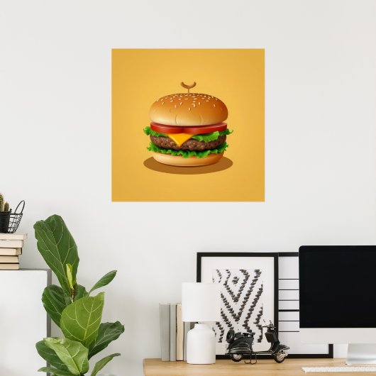 Cheeseburger met gele achtergrond poster (Thuiskantoor)