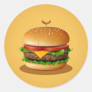 Cheeseburger met gele achtergrond ronde sticker