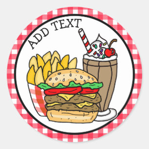 Cheeseburger, Milkshake en Fries Classic Round S Ronde Sticker